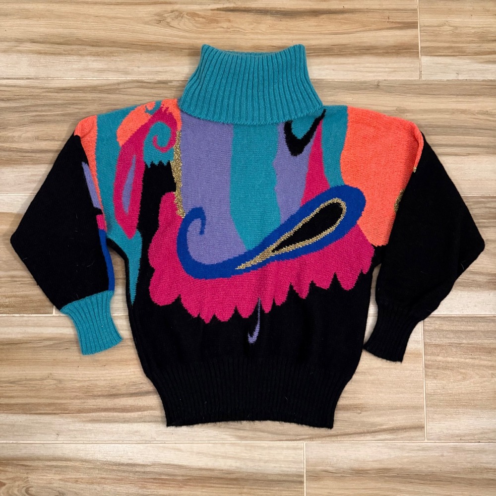 Peter G's General Stores Vintage Mohair Alpaca Abstract Turtleneck Sweater Large